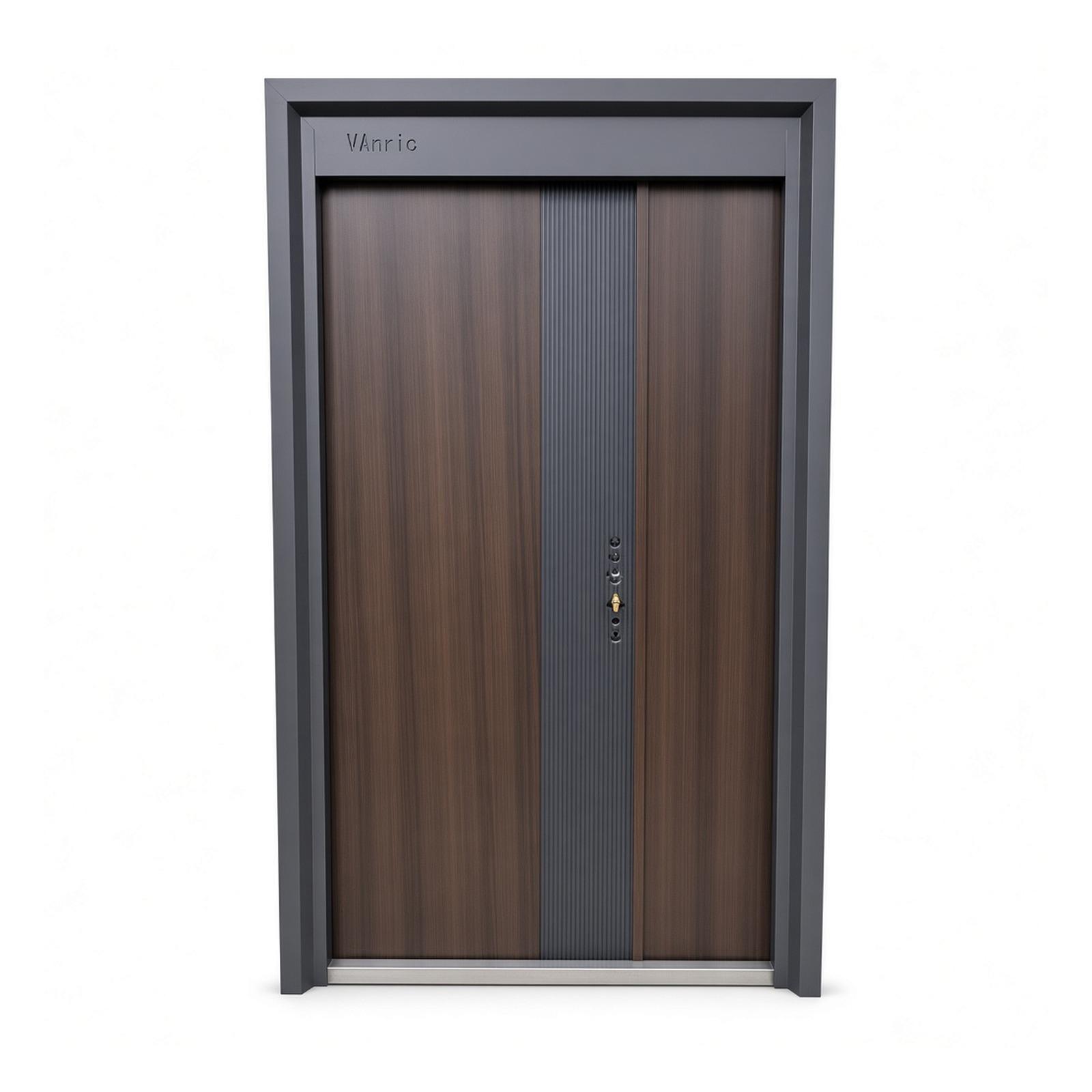 Vanric Security Entrance Door — Walnut Double Door with Fluted Centre, 5ft x 7ft
